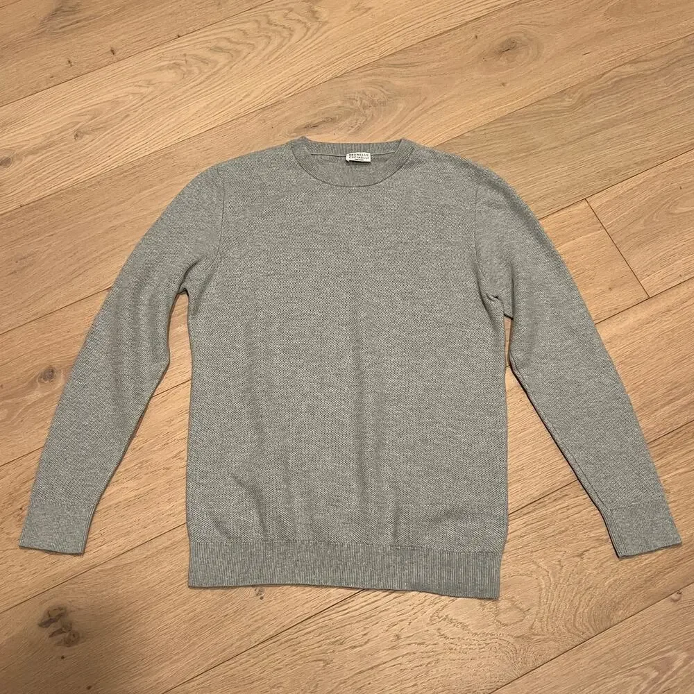 Brunello Cucinelli Men's Gray Crewneck 100% Cotton Knit Sweater Size 50 / Med